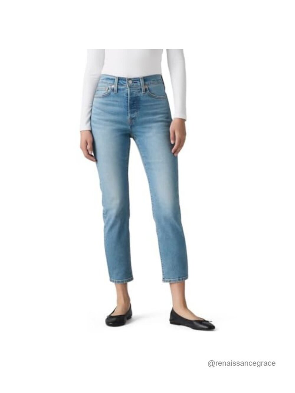 High Rise Straight Leg Stretch Jeans Snug Fit Medium Weight